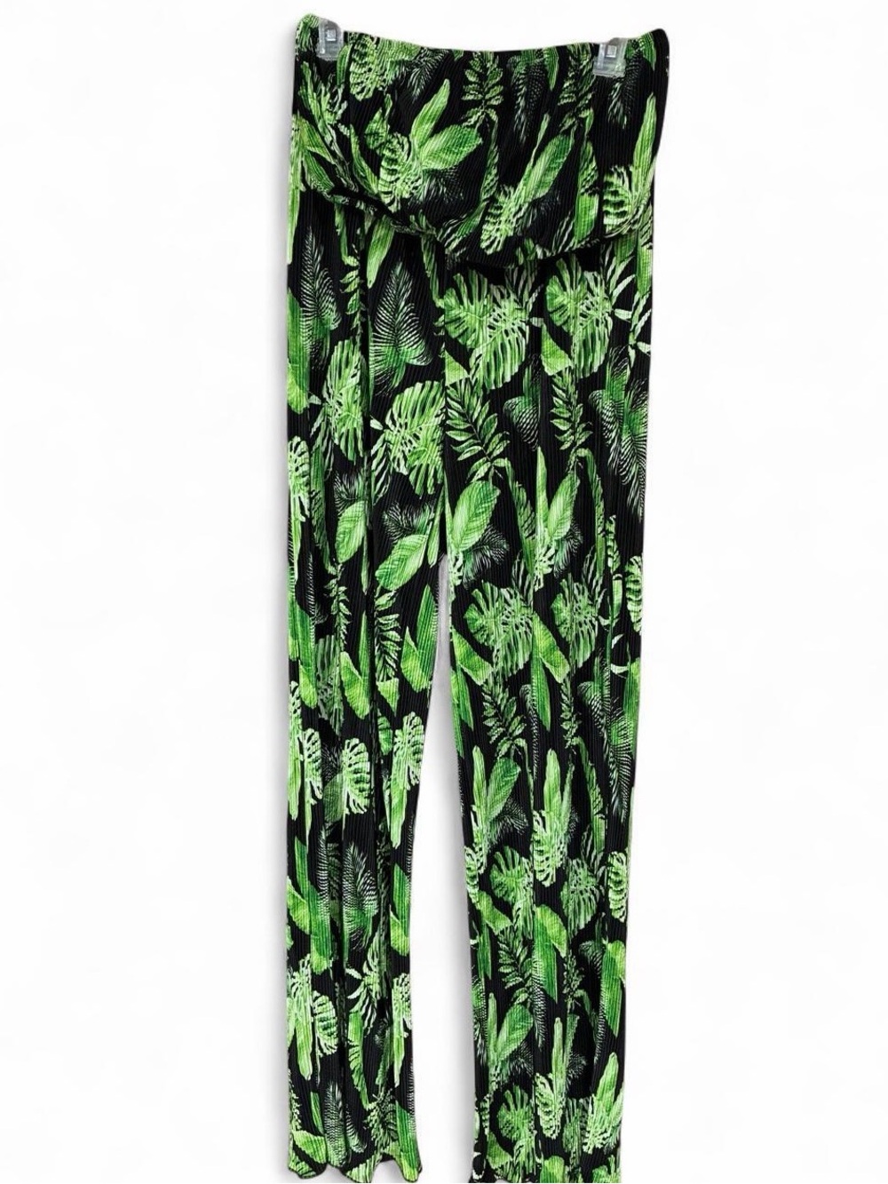 Kids Green Leaf Print Fold-Over Waistband Pants